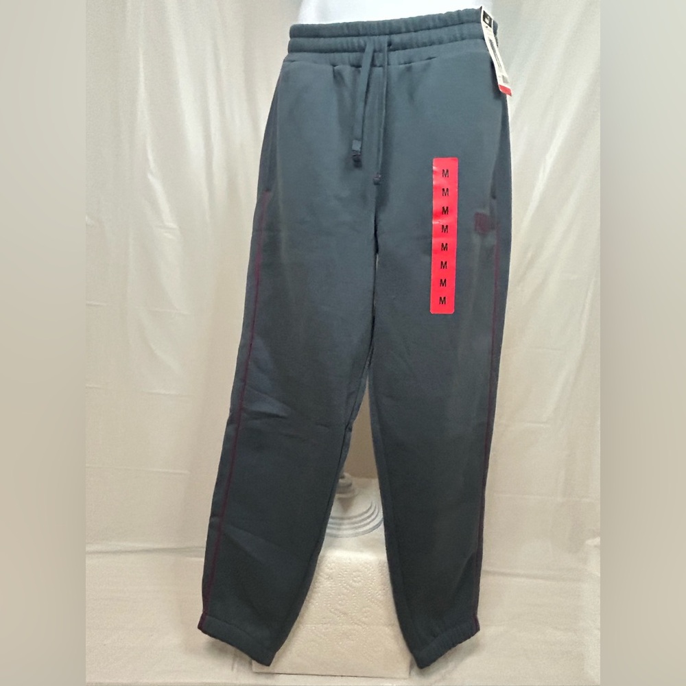 Puma Gray Blue Jogger Sweatpants Medium Pink Stripe Logo NWT